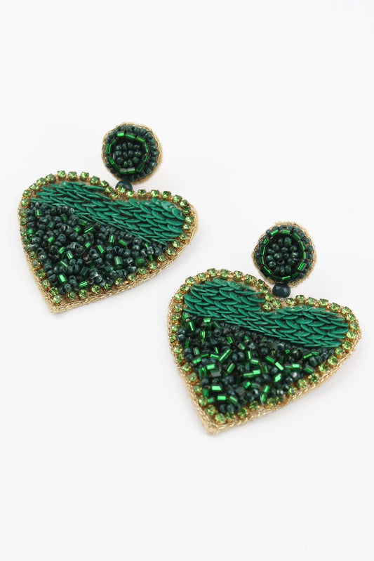 My Doris - GREEN HEART BEADED HALF AND HALF EARRINGS