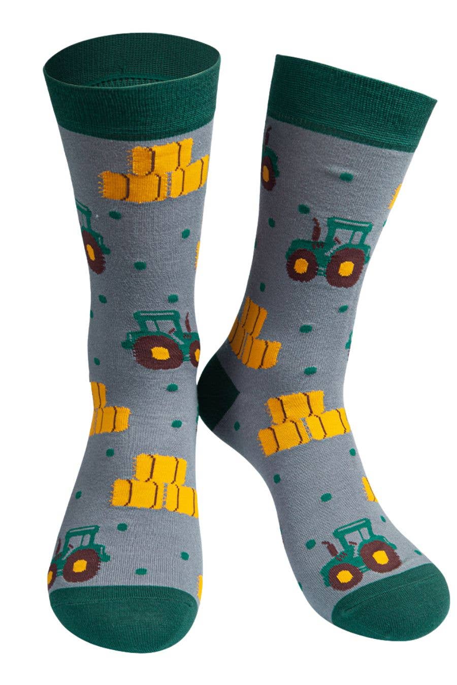 Sock Talk - Mens Bamboo Socks Green Tractor Novelty Farmer Sock