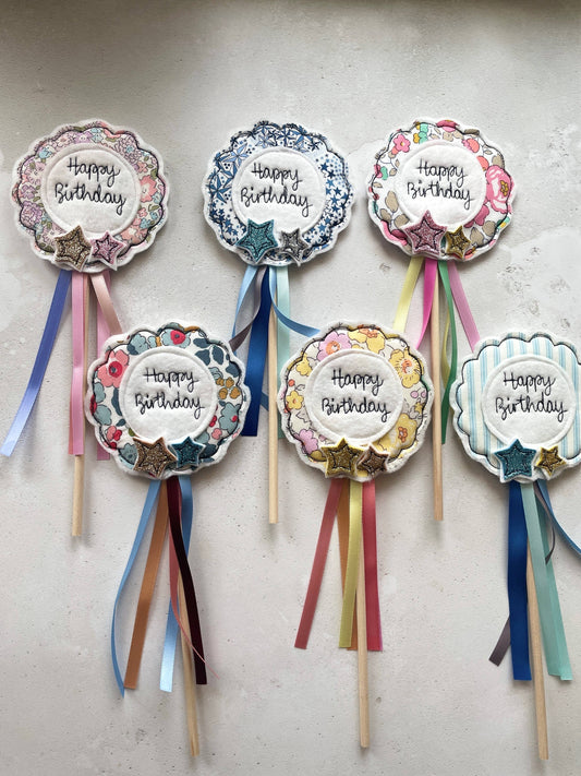 Girl Friday Embroidery - Happy Birthday Cake Rosette Flag