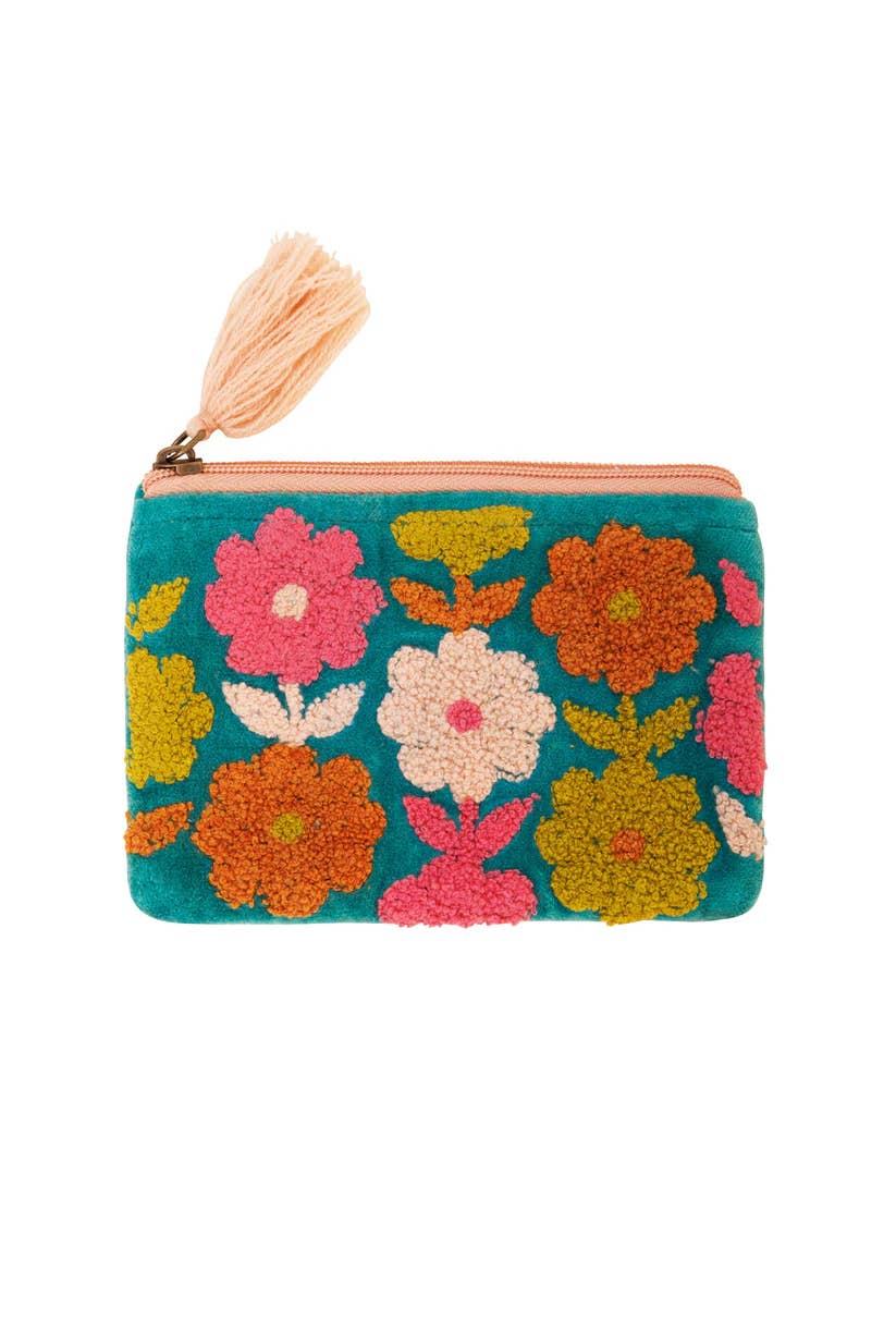 Pink Lemons Ltd - Velvet Multiflowered Pouch - Aqua: Large