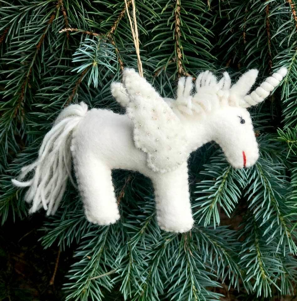 The Winding Road - Holiday Ornament White Unicorn