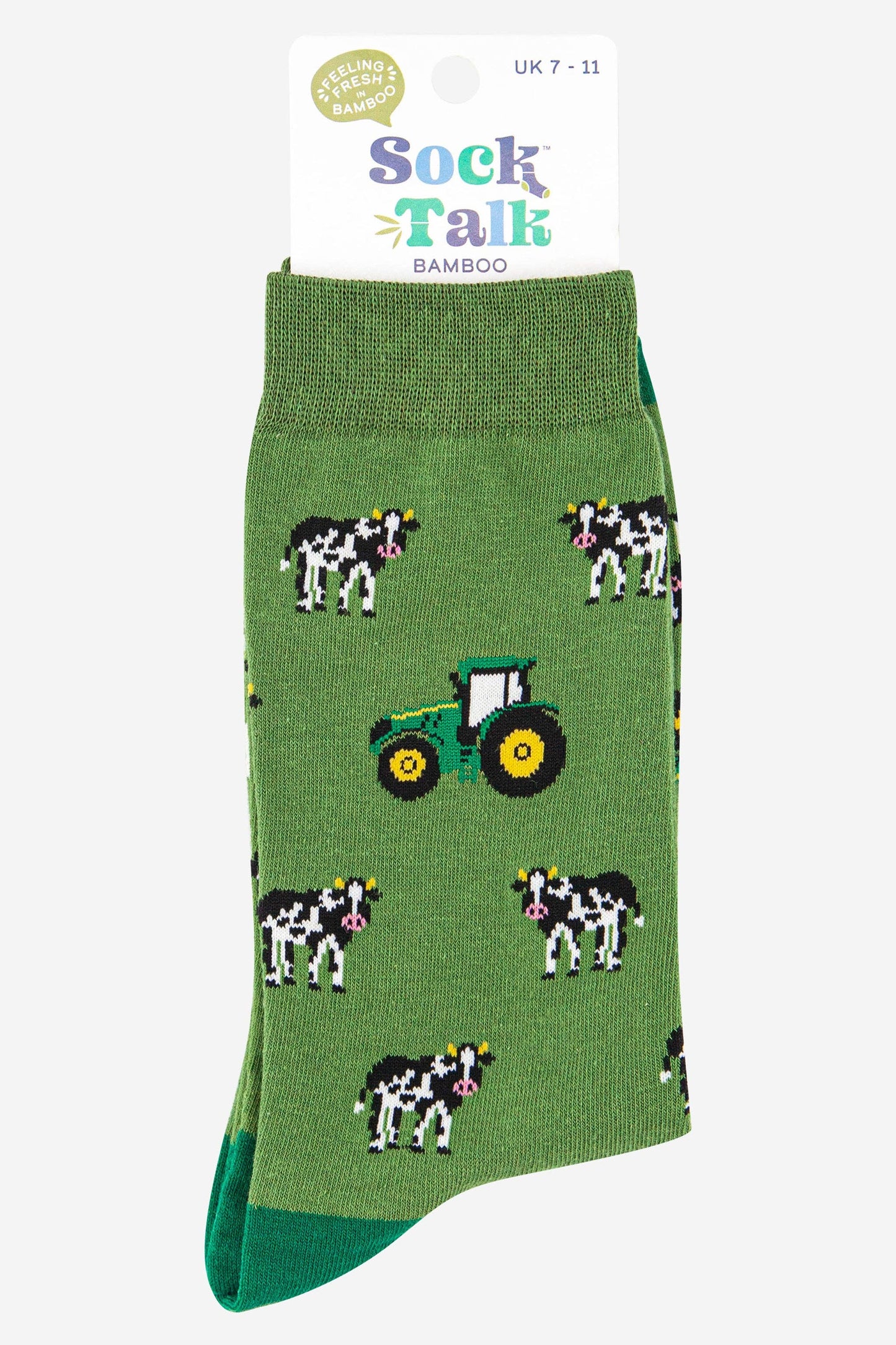 Sock Talk - Men's Green Tractor and Cow Print Bamboo Socks