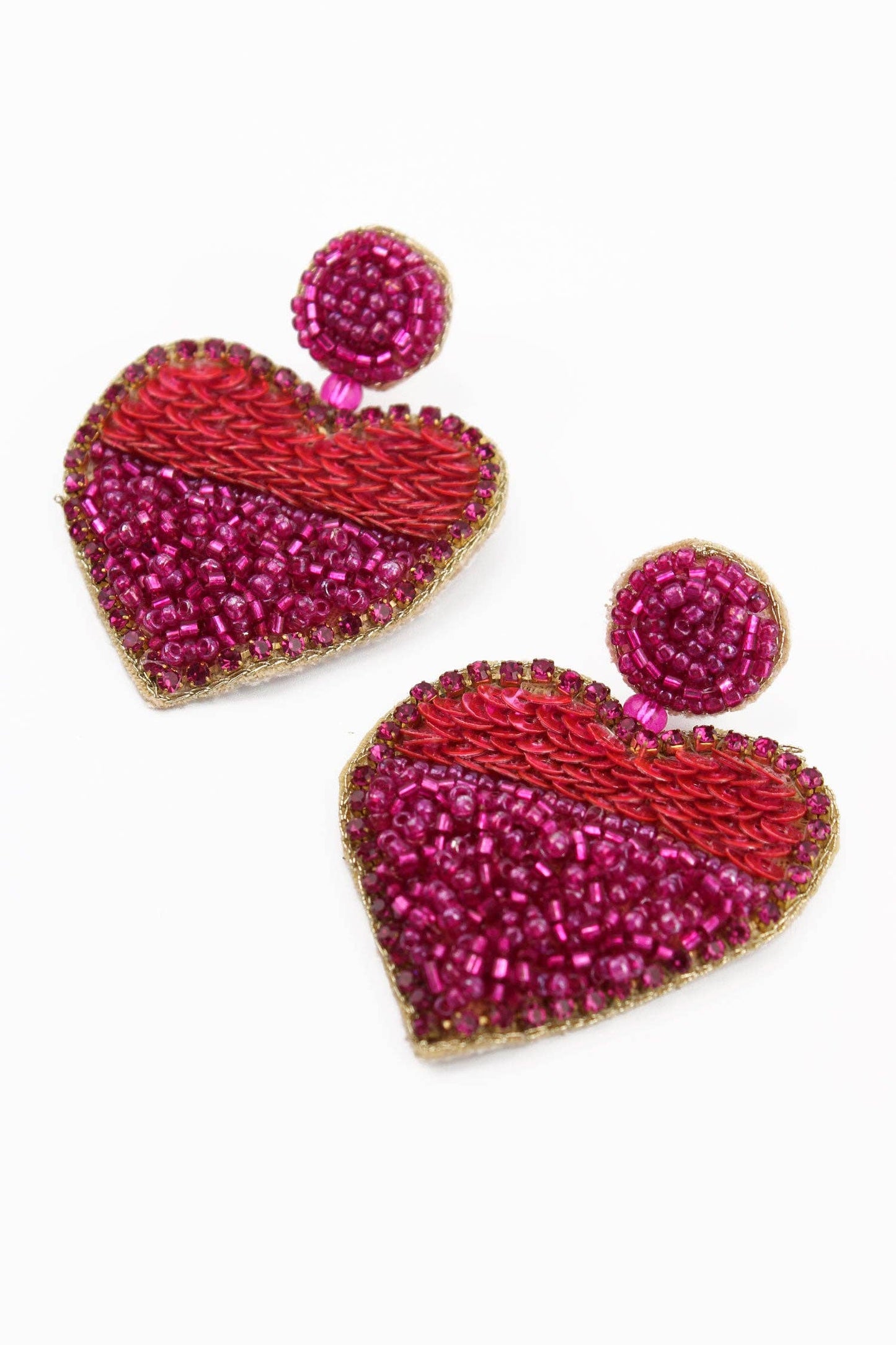 My Doris - PINK HEART BEADED HALF AND HALF EARRINGS