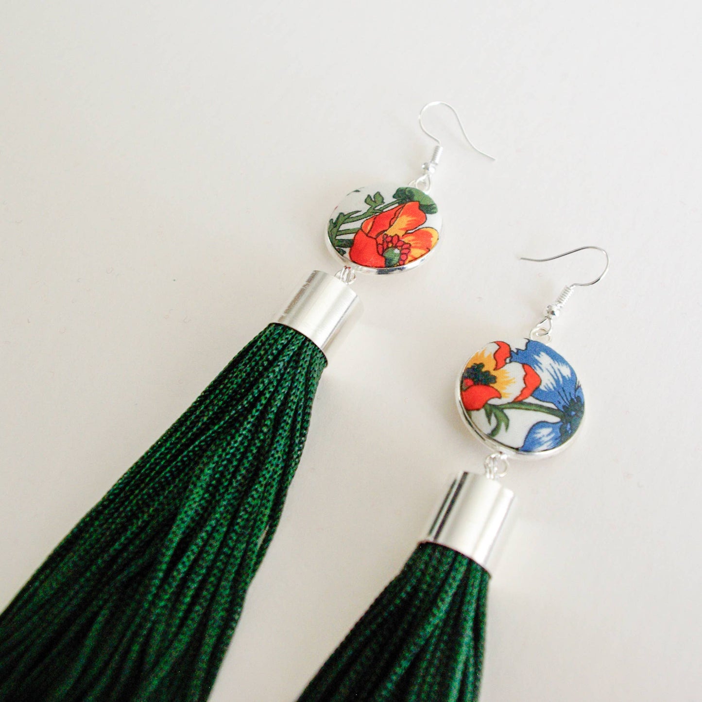 Bunny Bosworth - Cabochon and Tassel Earrings - Meadow Flowers