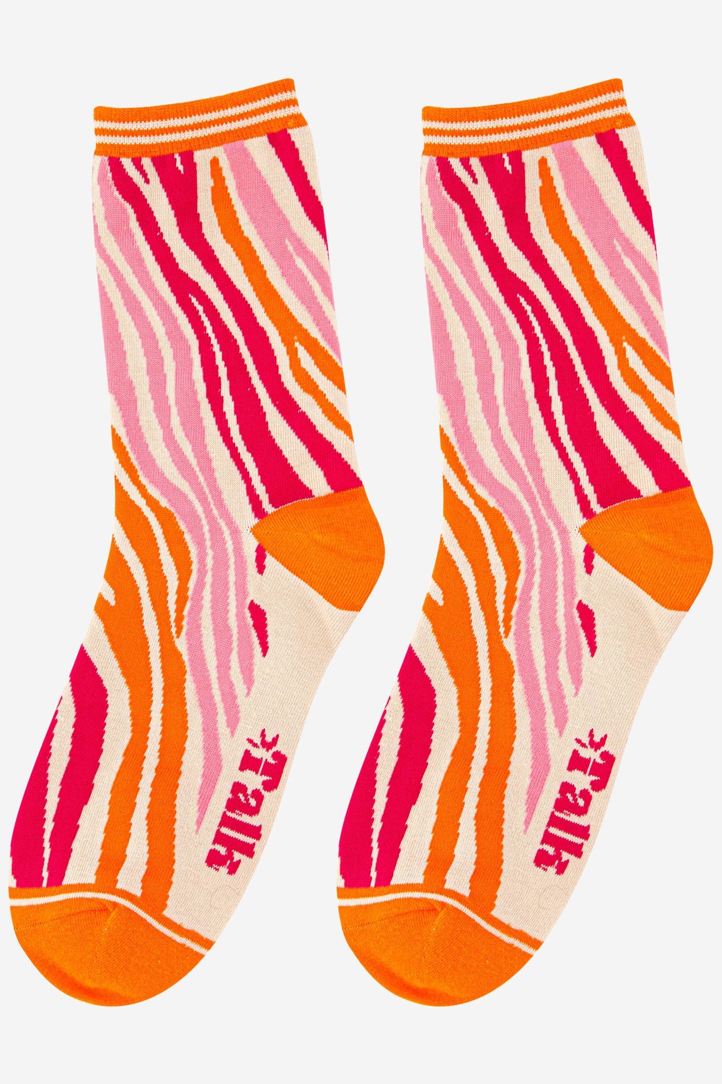 Sock Talk - Women's Zebra Print Bamboo Socks in Orange Pink