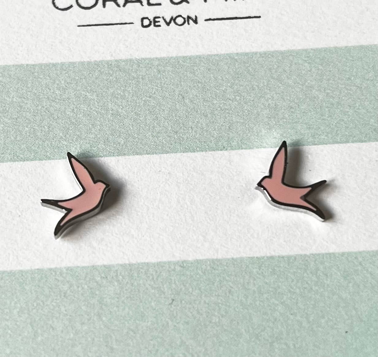Coral and Mint - Pink Bird Studs