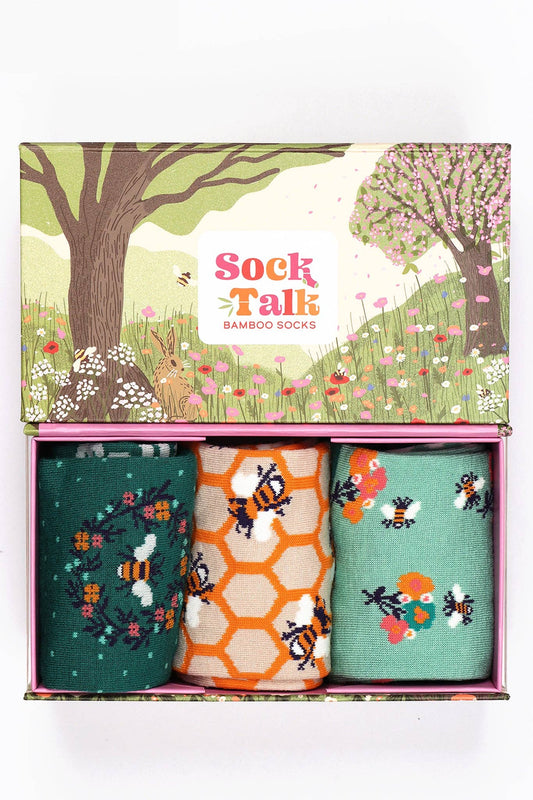 Sock Talk - Women's Flower and Bee Bamboo Socks Gift Set Box