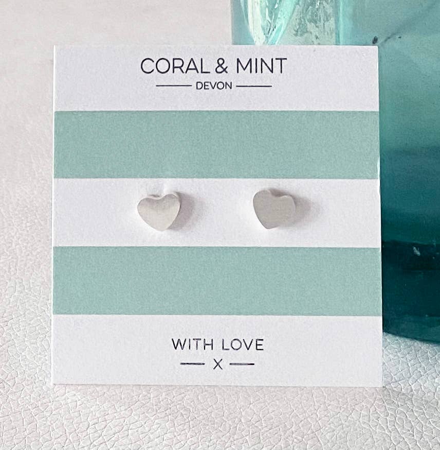 Coral and Mint - Silver Heart Earrings