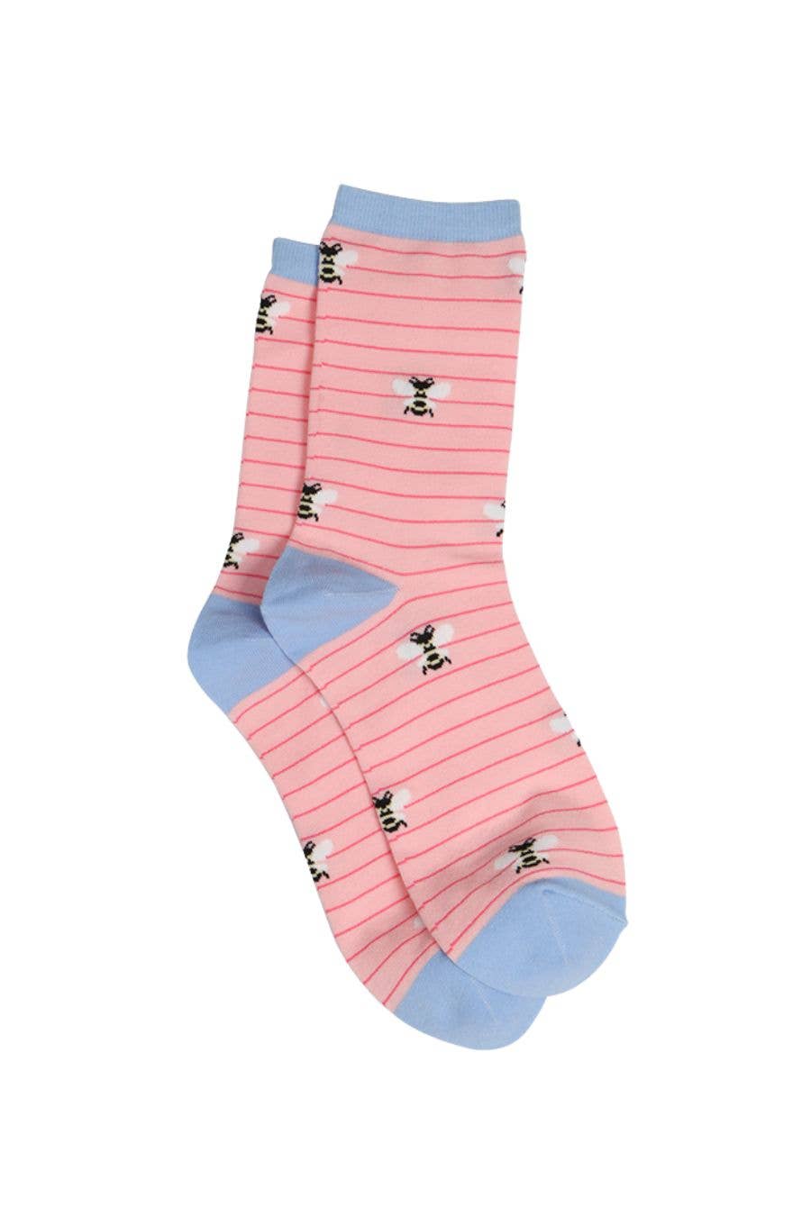 Sock Talk - Womens Bamboo Bee Socks Bumblebees Striped Novelty Sock Pink
