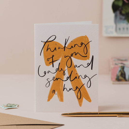 Oh Squirrel - 'Thinking of you loads and sending a Hug' Hand Lettered Card: Cellophane