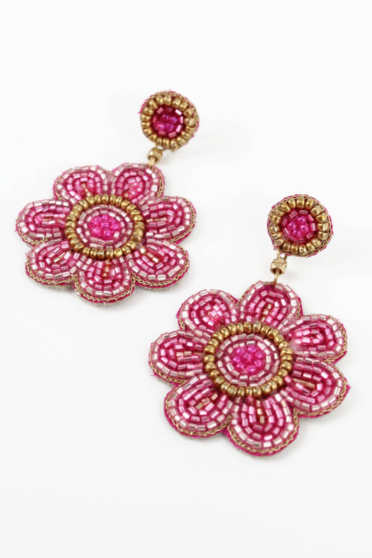 My Doris - FOLK PINK FLORAL EARRINGS