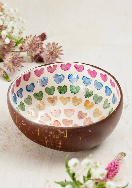 Namaste - Coconut Bowl, Shell Rainbow Heart