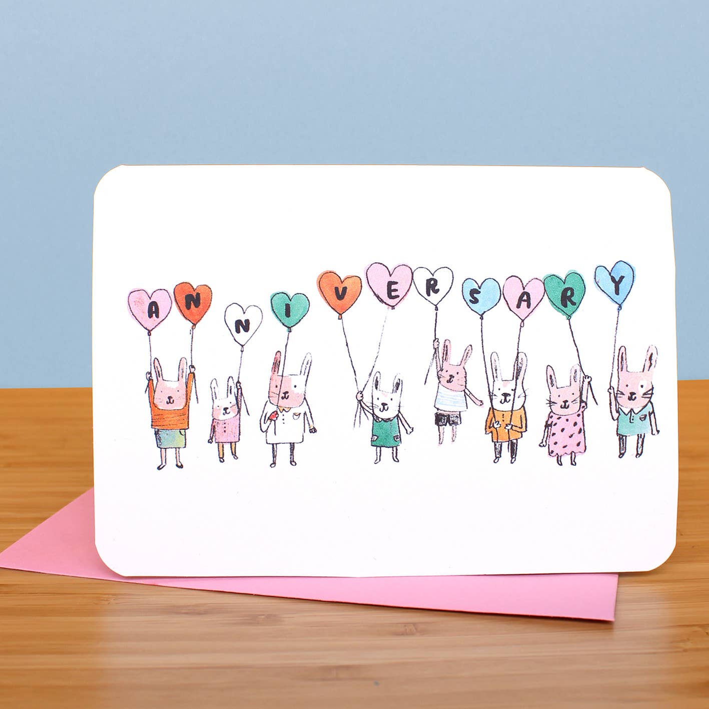 Laura Skilbeck - Anniversary Bunnies and Balloons Card