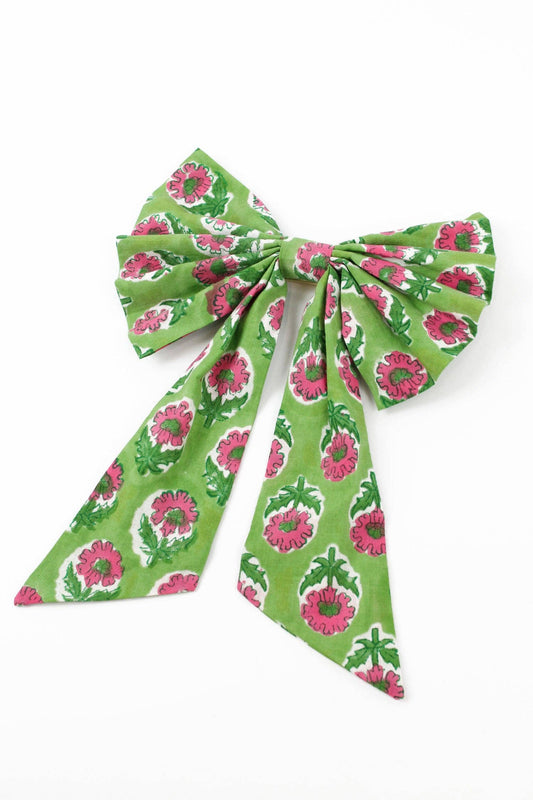 My Doris - GREEN AND PINK FLOWER BOW