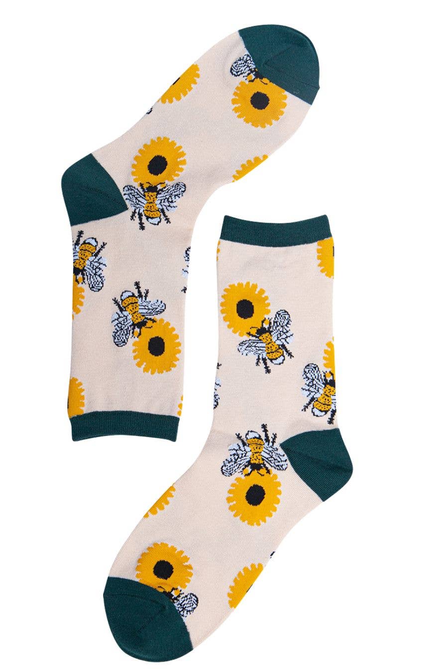 Sock Talk - Womens Bamboo Bee Socks Bumblebees Sunflowers Floral Ankle