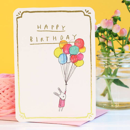 Laura Skilbeck - Gold Birthday Bunny Balloons Card