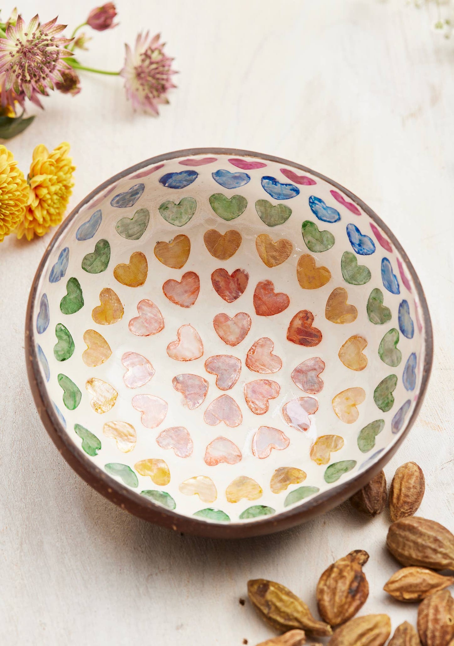 Namaste - Coconut Bowl, Shell Rainbow Heart