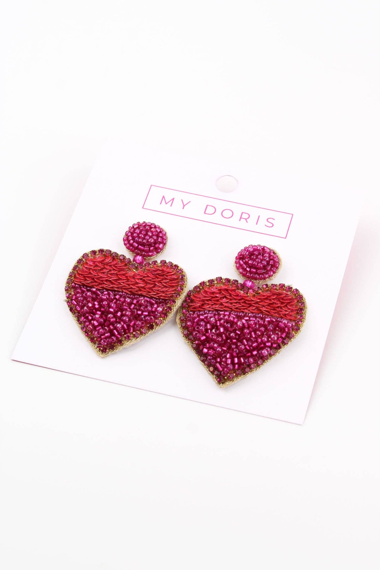 My Doris - PINK HEART BEADED HALF AND HALF EARRINGS