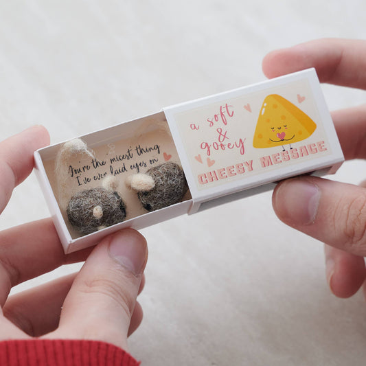 Marvling Bros Ltd - Cheesy Message Wool Felt Mice In A Matchbox