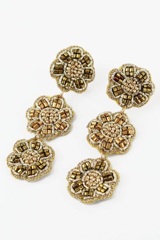 My Doris - 3 DROP FOLK GOLD FLORAL EARRINGS