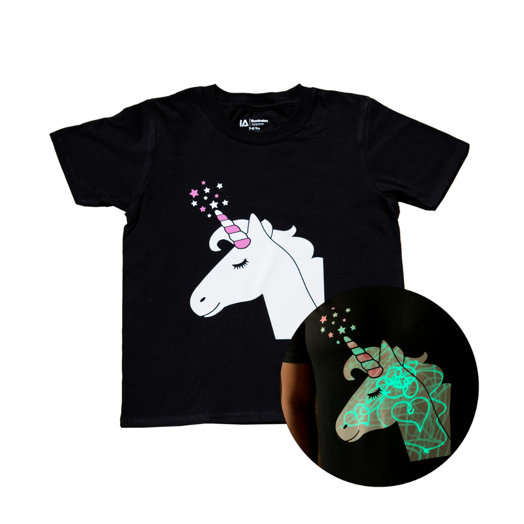 Illuminated Apparel - Kids Interactive Glow T-Shirt - Unicorn: 7-8 Yrs