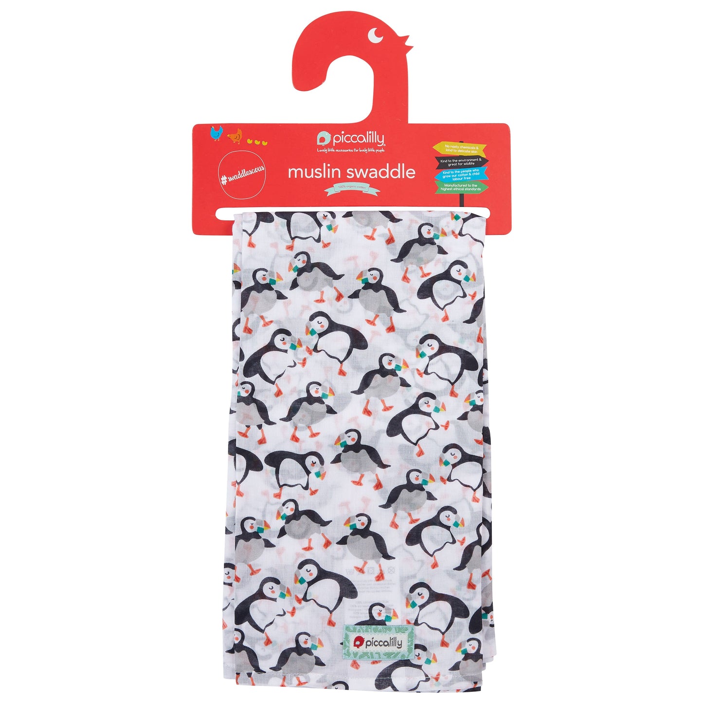 Piccalilly - MUSLIN SWADDLE - PUFFIN: ONE SIZE