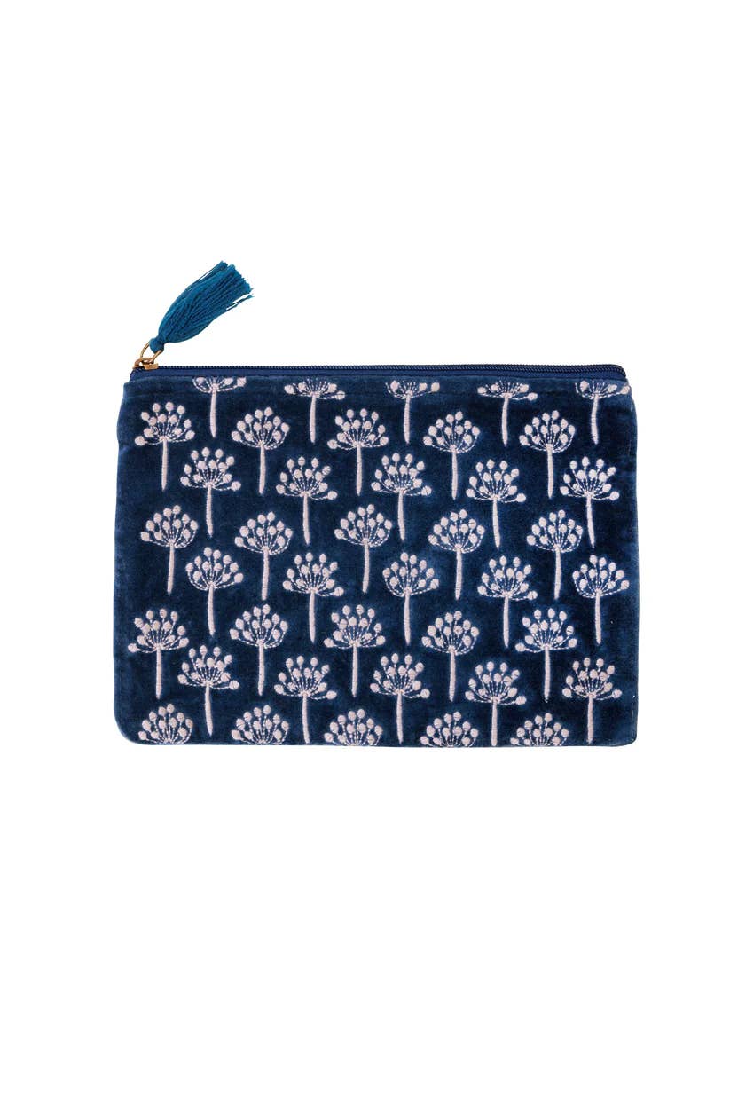 Pink Lemons Ltd - Velvet Thistle Pouch - Navy & Silver: Large