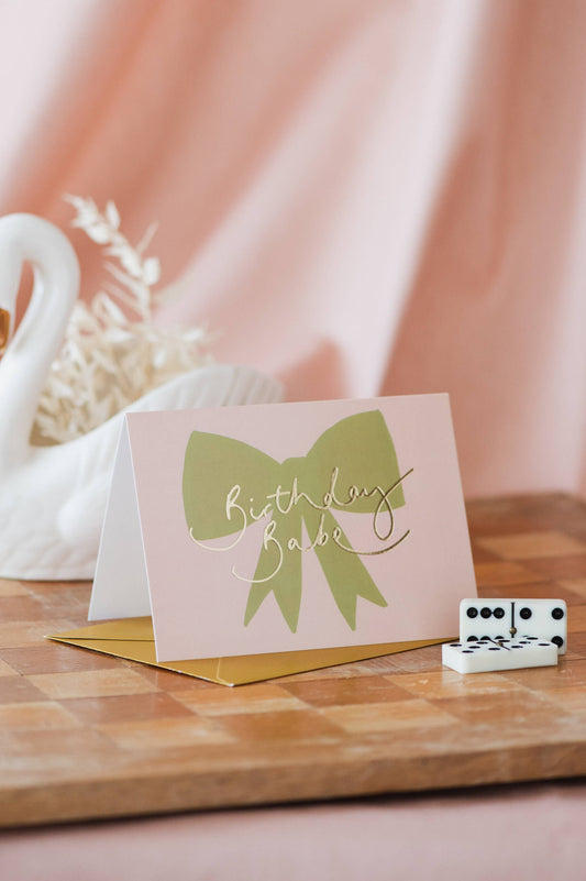 Oh Squirrel - 'Birthday Babe' Gold Foil Green Bow Card: Cellophane