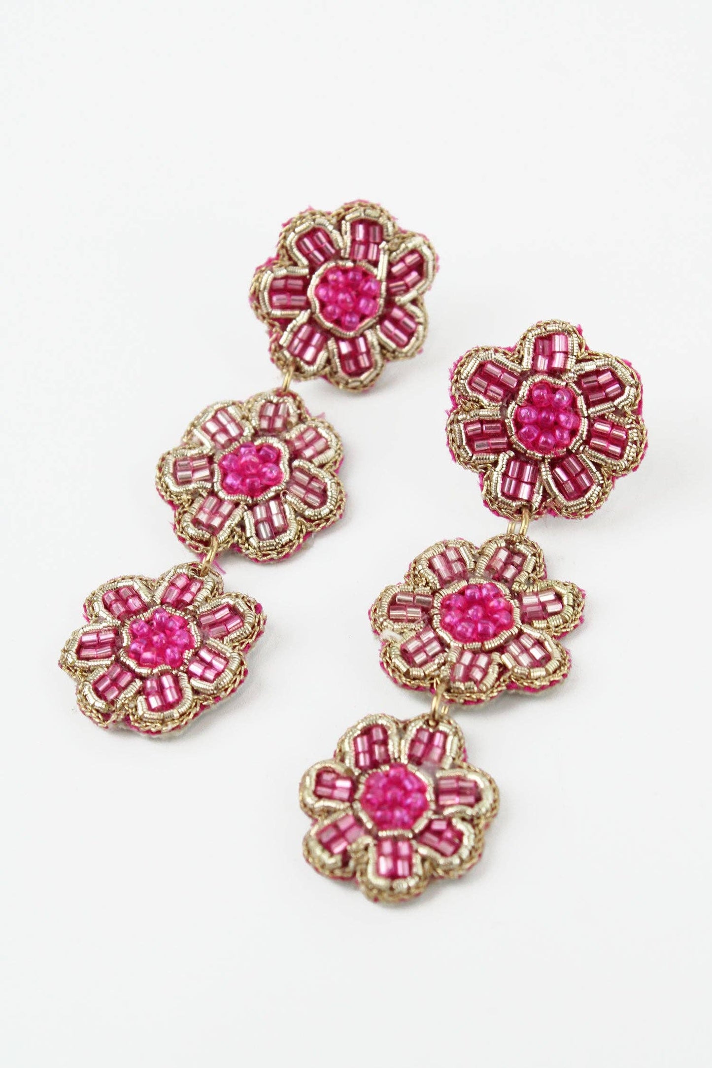 My Doris - 3 DROP FOLK PINK FLORAL EARRINGS