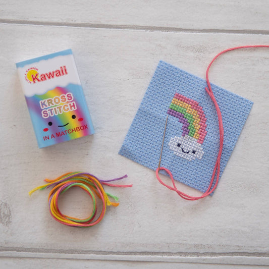 Marvling Bros Ltd - Kawaii Rainbow Cloud Mini Cross Stitch Kit  In A Matchbox