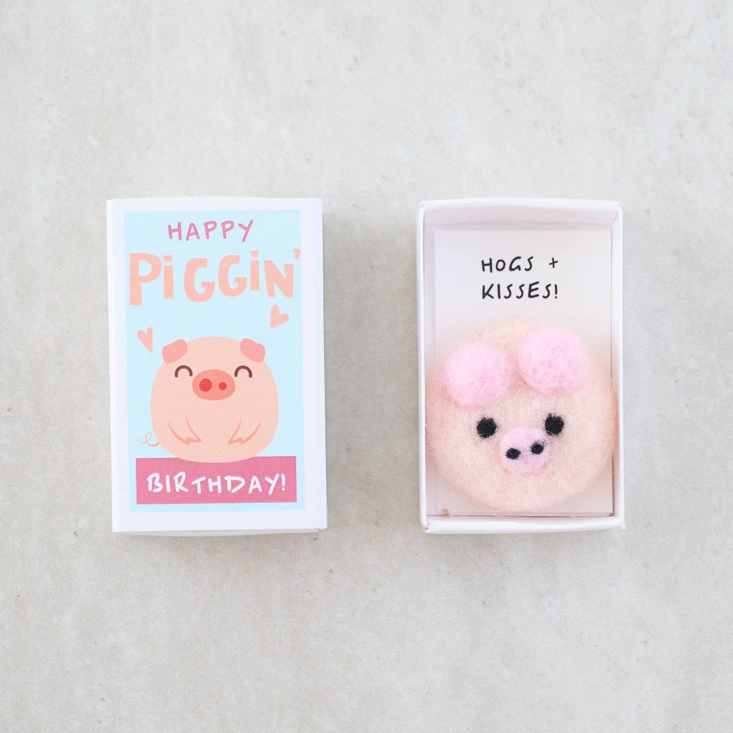 Marvling Bros Ltd - Happy Piggin' Birthday Wool Felt Pig In A Matchbox