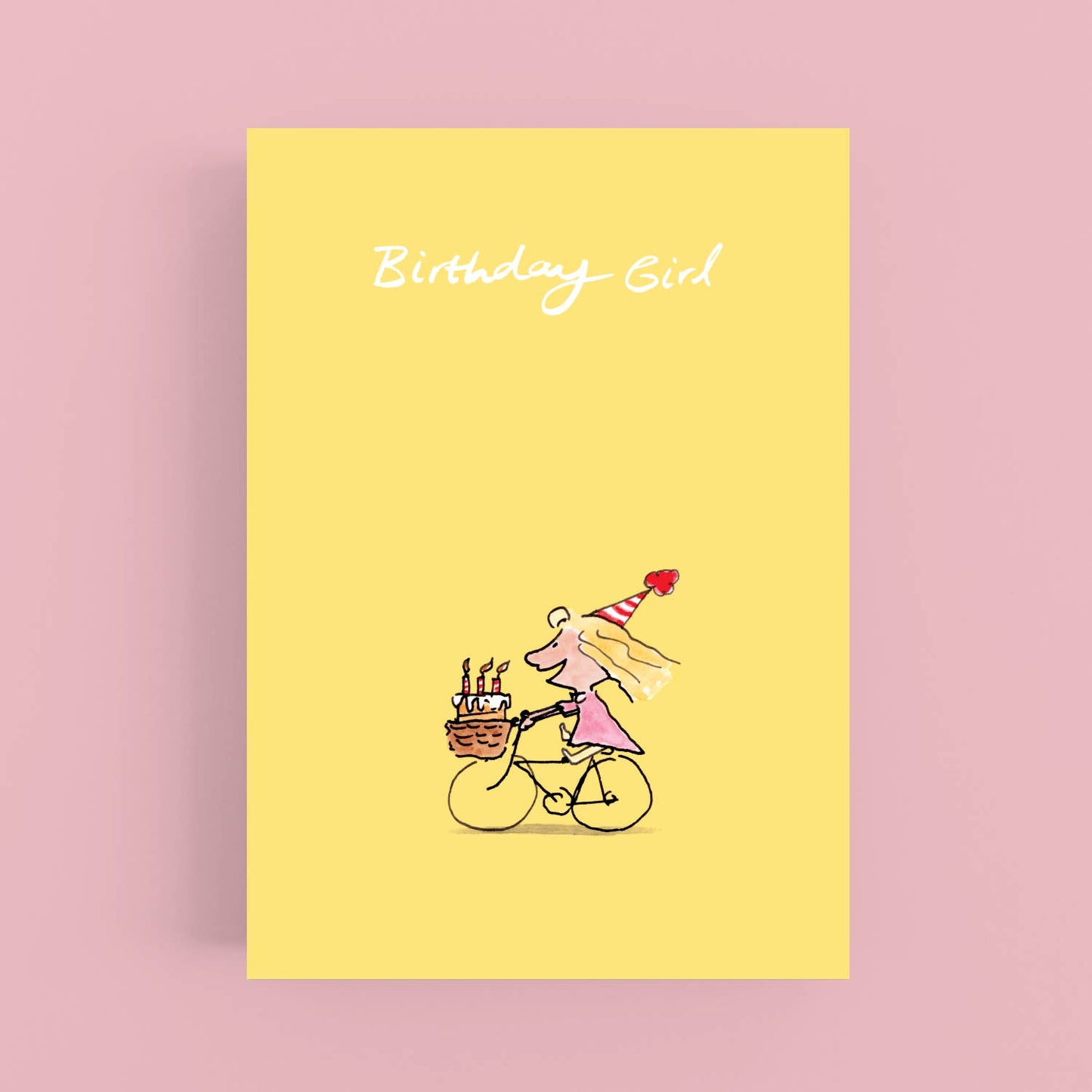 Cardinky - 'Happy Birthday Girl Riding Bike Carrying Cake'-Birthday: Biodegradable Paper belly bands.