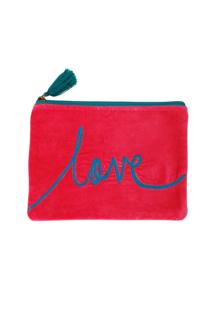 Pink Lemons Ltd - Velvet Love Pouch - Pink & Aqua: Large