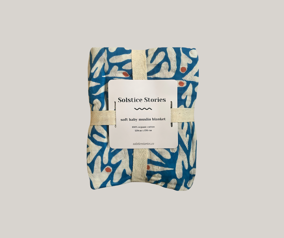 Solstice Stories - Large Organic Cotton Muslin Swaddle Blanket | Coconut Grove