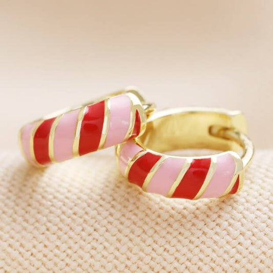 Lisa Angel - Enamel Striped Huggie Hoop Earring: Red/Pink