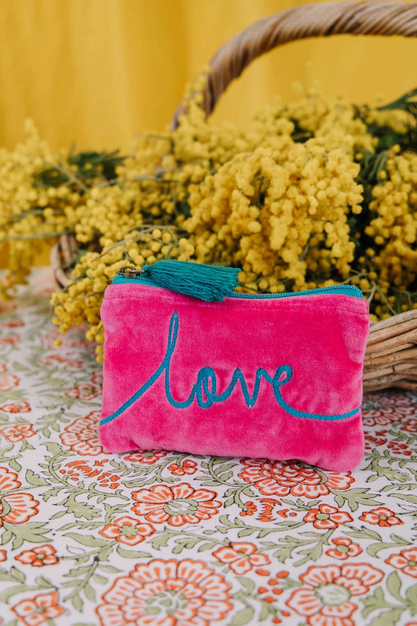 Pink Lemons Ltd - Velvet Love Pouch - Pink & Aqua: Large