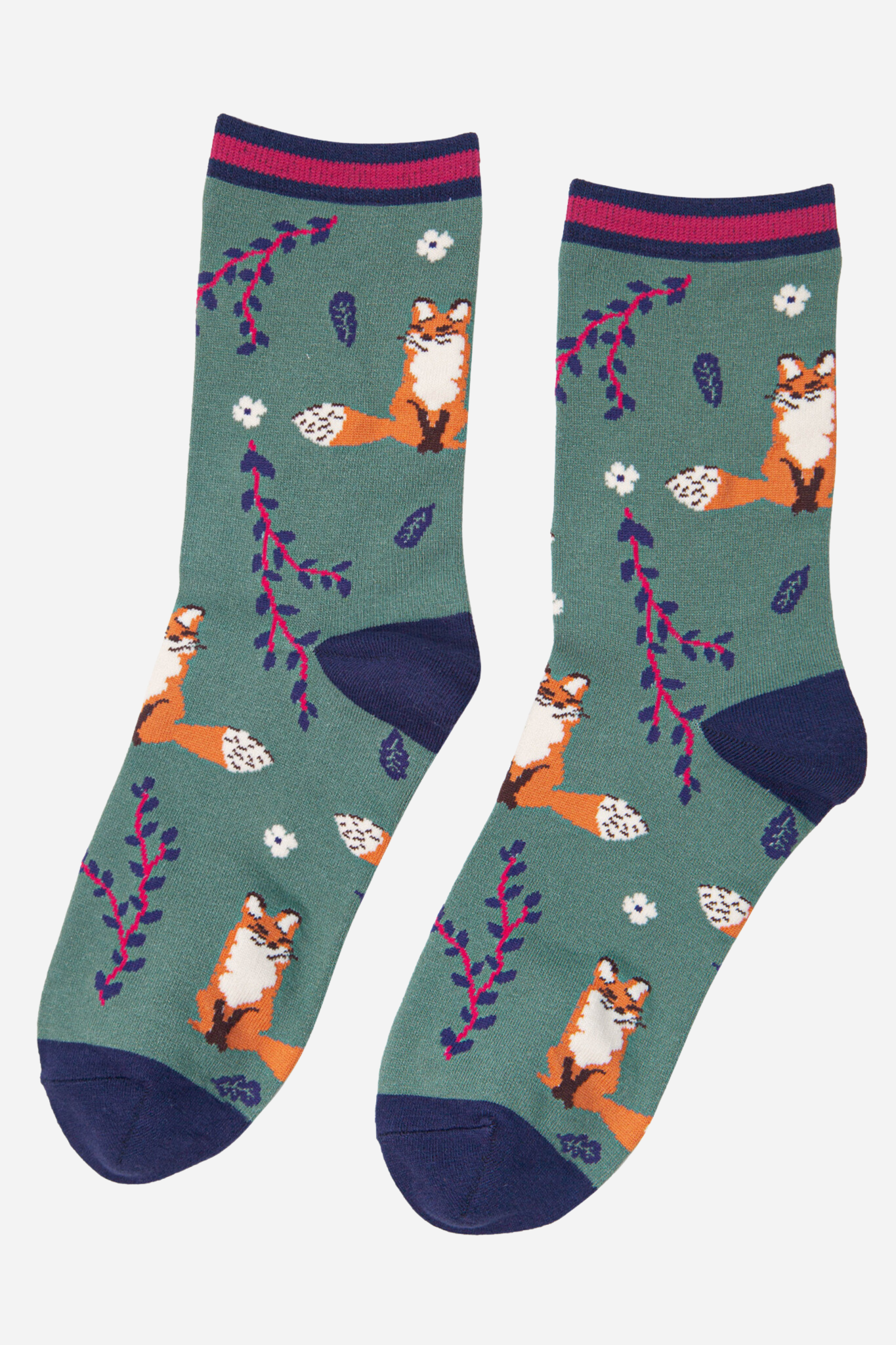 Sock Talk - Women's Fox Novelty Ankle Socks Leaf Print Green