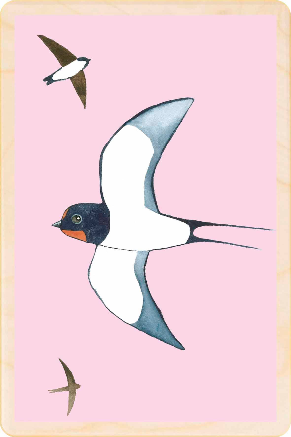 THE WOODEN POSTCARD COMPANY - SWALLOWS sustainable wood card, wood magnet