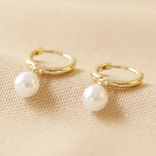 Lisa Angel - Glass Pearl Huggie Hoop Earrings: Gold