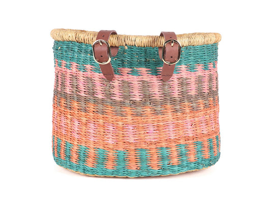 The Basket Room - KAKUM: Handcrafted Peach & Turquoise Oblong Bike Basket