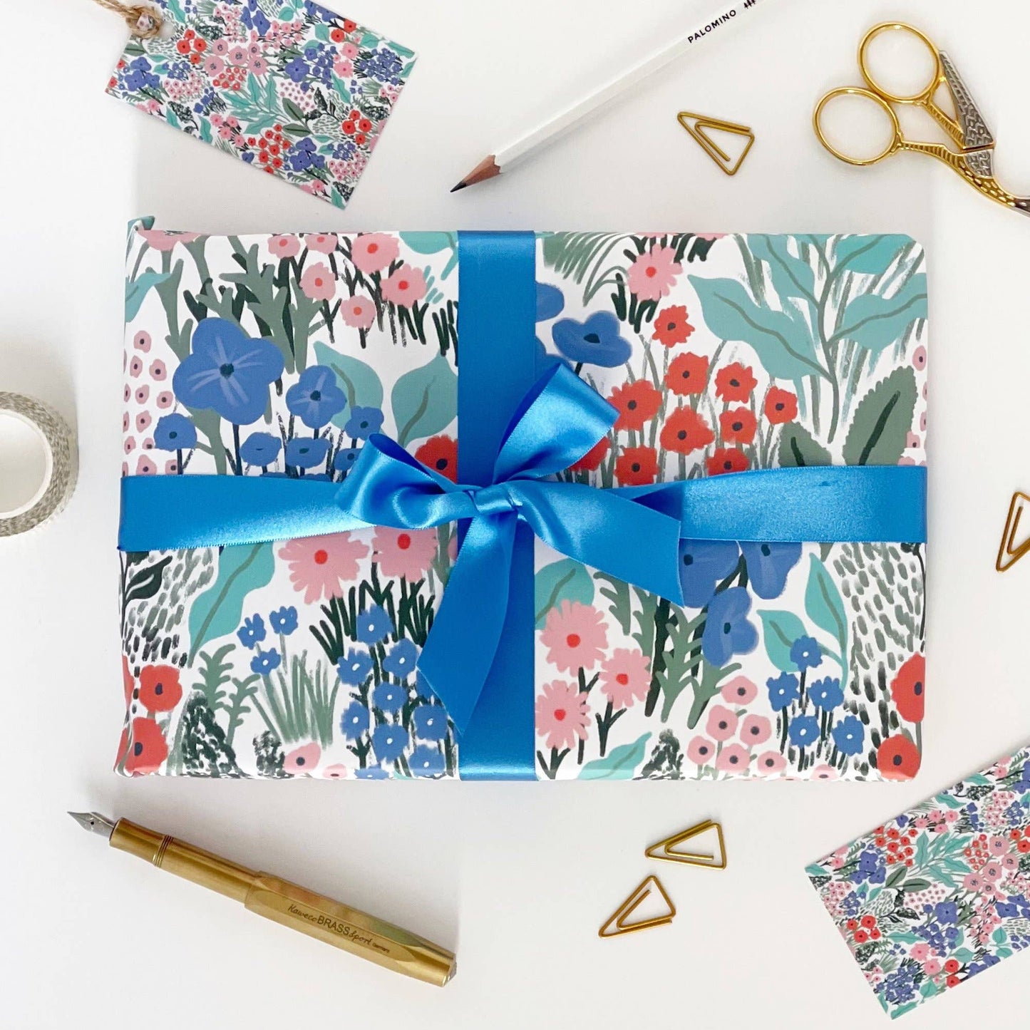 Blue Flower Meadow Recyclable Gift Wrap