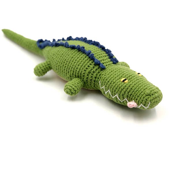 Pebblechild - Soft Toy fair trade handmade Crocodile rattle deep green