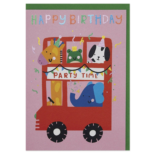 Raspberry Blossom - Birthday animal party bus' card