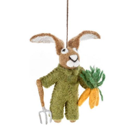 Felt So Good - Handmade Felt Gordon the Gardening Hare Hanging Decoration