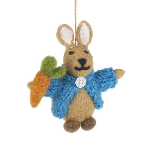 Felt So Good - Handmade Felt Rabbit in Cardigan Easter Hanging Decoration