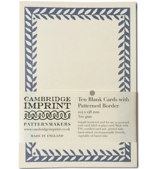 Cambridge Imprint - 10 postcards with patterned border - Cornflower blue