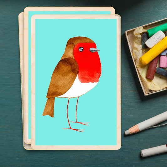 THE WOODEN POSTCARD COMPANY - ROBIN sustainable wood card, wood magnet