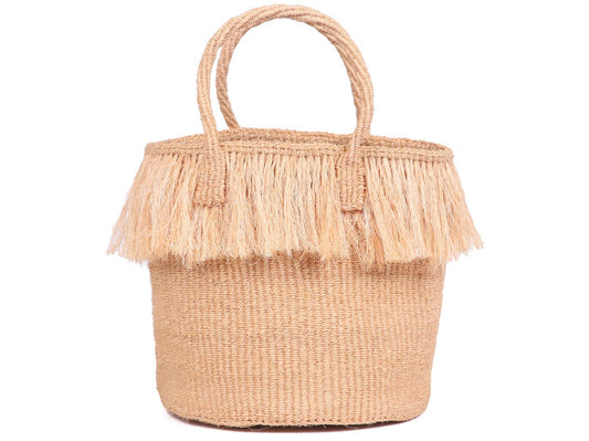 The Basket Room - NDEVU: Small Natural Fringed Basket Bag